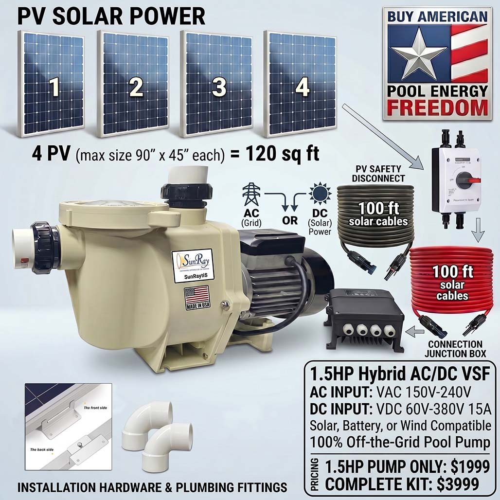 SunRay 1.5HP Hybrid AC/DC Solar Pool Pump